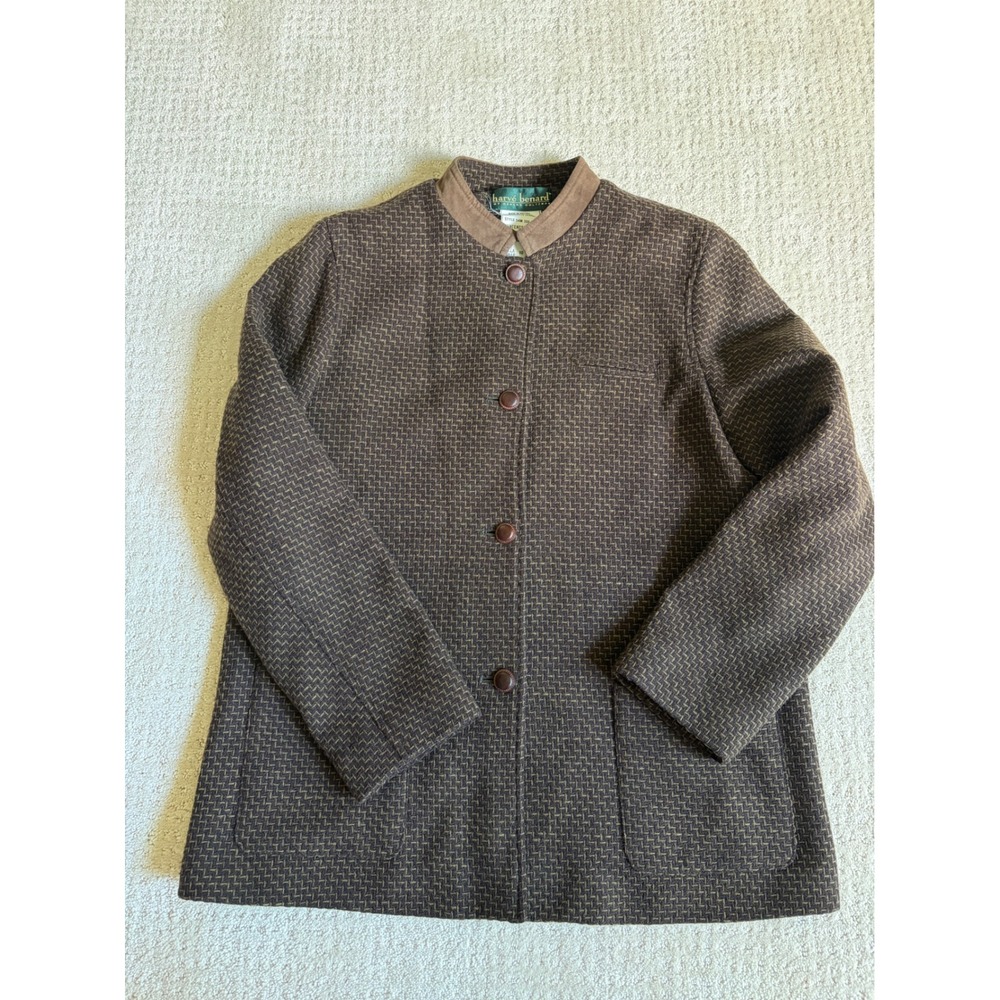 Harve Benard Wool Jacket Women 10 Brown Academia Suede Trim Vintage Inspired